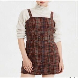 Aerie Button-Front Plaid Belted Mini Dress – Size Medium